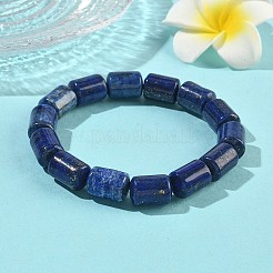Braccialetti elastici con perline di lapislazzuli naturali tinti a colonna per donne e uomini&nbsp;BJEW-A148-01A-15