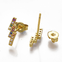 Orecchini a bottone in ottone con zirconi cubici (colore misto casuale) in micro pavè di ottone&nbsp;EJEW-S201-87