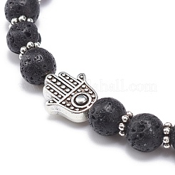 Braccialetti elasticizzati in roccia lavica naturale e sodalite in stile 5 pz 5 con perline in lega di hamsa a mano&nbsp;BJEW-JB08737