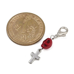 Decorazioni sintetiche con ciondolo a forma di teschio turchese&nbsp;HJEW-JM03809