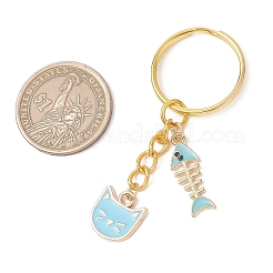 4 llavero de aleación esmaltada con forma de gato y espina de pescado.&nbsp;KEYC-JKC01467