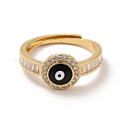 Verstellbarer Ring aus Emaille mit bösem Blick und klarem Zirkonia&nbsp;RJEW-I087-17G