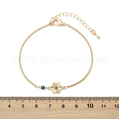Braccialetti in ottone con micro pavé di zirconi cubici e maglie a forma di fiore per il compleanno&nbsp;BJEW-U031-01G-05