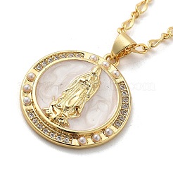 Collar con colgante de circonita cúbica micropavé de latón con forma de Virgen María&nbsp;NJEW-S385-03A-G