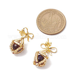 Pendientes colgantes con lazo de ojo de tigre natural&nbsp;EJEW-MZ00348-04