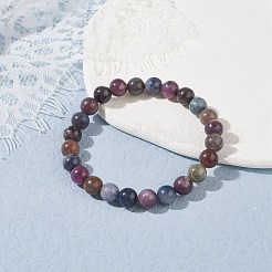 Bracciale elasticizzato in corindone rosso naturale/rubino e zaffiro da 8 mm&nbsp;BJEW-JB07153
