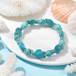 Pulseras elásticas con cuentas de tortuga turquesa sintética&nbsp;BJEW-TA00455-01