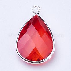 Silberfarbene Tropfenanhänger aus Messingglas&nbsp;GLAA-M006-A-04S