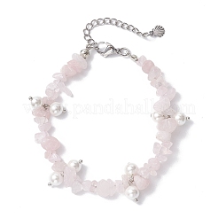 Braccialetti con perline rotonde in quarzo rosa naturale e conchiglia di vetro&nbsp;BJEW-JB12303-03