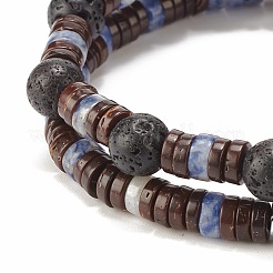 2 Stück 2 Stil natürliche Kokosnuss & Blue Spot Jaspis & Lavagestein Perlen Stretch-Armbänder Set&nbsp;BJEW-JB07944