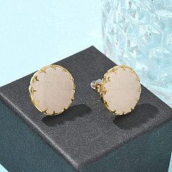 Pendientes de botón redondos planos de cuarzo rosa de acero inoxidable 304 para mujer&nbsp;EJEW-R010-01G-02
