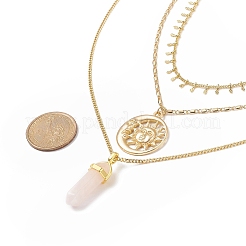 3 pièces 3 style naturel rose quartz balle et alliage soleil pendentif colliers sertis de chaînes gourmettes en laiton pour les femmes&nbsp;NJEW-JN04170