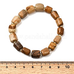 Pulseras elásticas con cuentas de columna de jaspe con imágenes naturales&nbsp;GG-CBA05D5-01B-01