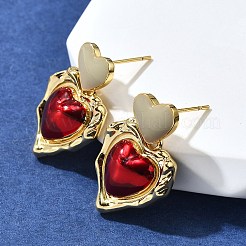 Orecchini a bottone in ottone smaltato a forma di cuore&nbsp;EJEW-Z086-17G-02