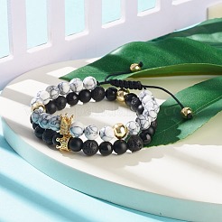 Bracciale con perline intrecciate in zirconi cubici a 2 pezzi&nbsp;BJEW-JB08050-02