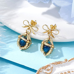 Pendientes colgantes con lazo de ojo de tigre natural&nbsp;EJEW-MZ00348