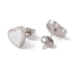 6 Paar naturweiße Muschelherz-Ohrstecker&nbsp;EJEW-G291-02P
