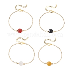 Pulseras de eslabones redondos planos de cuentas de ágata roja natural&nbsp;BJEW-JB12083