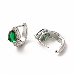Boucles d'oreilles créoles vertes en forme de larme avec zircons cubiques&nbsp;EJEW-H094-01P