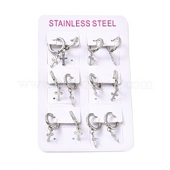 6 Paar baumelnde Creolen mit Kristall-Strass-Kreuz und Stift aus 304er Edelstahl für Damen&nbsp;EJEW-F280-04P