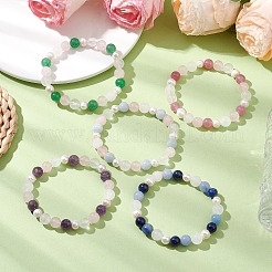 Bracciali elastici con perline rotonde di pietre preziose e perle naturali miste per le donne&nbsp;BJEW-JB11041