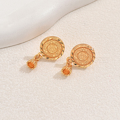 Boucles d'oreilles à tige en laiton vintage avec pièce de monnaie ronde et plate&nbsp;QH3726