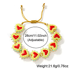 Pulseras trenzadas hechas a mano con cuentas de resina y latón en forma de corazón&nbsp;JT1412-4