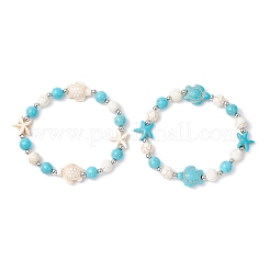 2 pulsera elástica con cuentas de turquesa sintética&nbsp;BJEW-TA00630