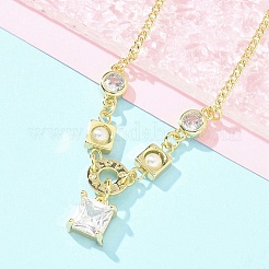 Braccialetti con ciondolo in ottone micro pavé di zirconi cubici trasparenti per donna&nbsp;BJEW-C083-01B-G