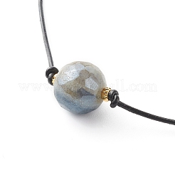 Collana con ciondolo in agata naturale sfaccettata rotonda placcata lustro di perle&nbsp;NJEW-JN03657-04