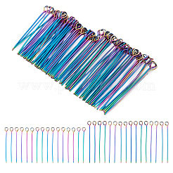 100 Stück 2 Stil Regenbogenfarben 304 Edelstahl Ösenstifte&nbsp;STAS-PJ0001-17