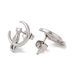Anlaufgeschützte Ohrstecker aus 304 Edelstahl mit Mondkatzenmotiv für Damen&nbsp;EJEW-K279-05P
