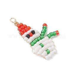 2 Stück 2 Farben Weihnachts-Schneemann-Anhänger aus Glasperlen&nbsp;PALLOY-MZ00940