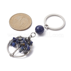 Chips de lapis-lazuli naturel plat rond avec arbre de vie kcychain&nbsp;KEYC-JKC00563-01