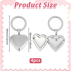 4 porte-clés pendentif médaillon en forme de cœur en acier inoxydable 316&nbsp;KEYC-PH01618