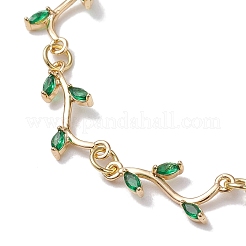 Messing Pavé-Armbänder mit grünen Zirkonia-Zweigengliedern für Damen&nbsp;BJEW-JB10261