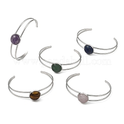 Pulseras tipo brazalete de acero inoxidable 304 resistente al deslustre y piedras preciosas naturales para mujer.&nbsp;BJEW-JB14123-01