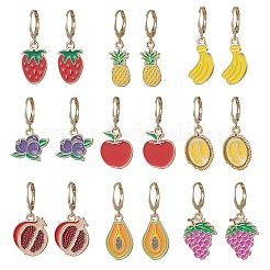 9 Paar 9 Stile Legierung Emaille Banane Erdbeere Trauben Obst baumeln Leverback Ohrringe&nbsp;EJEW-JE06557