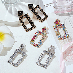 3 par de pendientes colgantes rectangulares huecos con rhinestone de 3 colores&nbsp;EJEW-FI0001-12