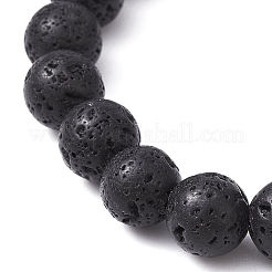 Bracciale elasticizzato con perline rotonde in pietra lavica naturale&nbsp;BJEW-JB09744-01