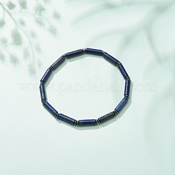 Natürliche Lapislazuli-Säule (gefärbt) und synthetisches Hämatit-Stretch-Armband&nbsp;BJEW-JB08458-03