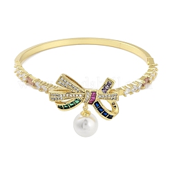 Bracelets à charnière avec nœud papillon en zircone cubique pavé de laiton pour femmes&nbsp;BJEW-R317-03G-04