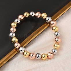 Pulseras elásticas con cuentas redondas de latón para hombres y mujeres&nbsp;BJEW-B148-05E-M