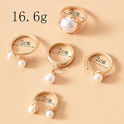 Zinklegierung & Kunststoff-Imitationsperlen-Fingerring-Sets mit runden Perlen&nbsp;WG9DC8A-01