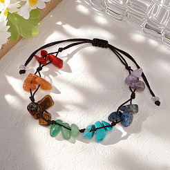 Braccialetti regolabili da donna con perline intrecciate e schegge di pietre preziose&nbsp;UX3528