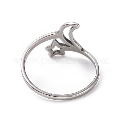 Bague lune et étoile en acier inoxydable 201 anti-ternissement&nbsp;RJEW-J051-28P