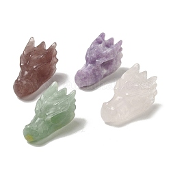Natural Gemstone Dragon Healing Figurines, Reiki Energy Stone Display Decorations, for Home Feng Shui Ornament, 17~18x14.5~16x28~29mm