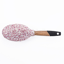 Wood Hair Brush, with Rhinestone and Rubber, Pink, 25x7.5x4.5cm