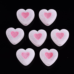 Perles acryliques flocky, Perle en bourrelet, cœur, rose chaud, 16x18x11mm, Trou: 2mm
