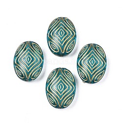 Plating Acrylic Beads, Metal Enlaced, Oval, Dark Turquoise, 18x13x6.5mm, Hole: 1.4mm, about 570pcs/500g
